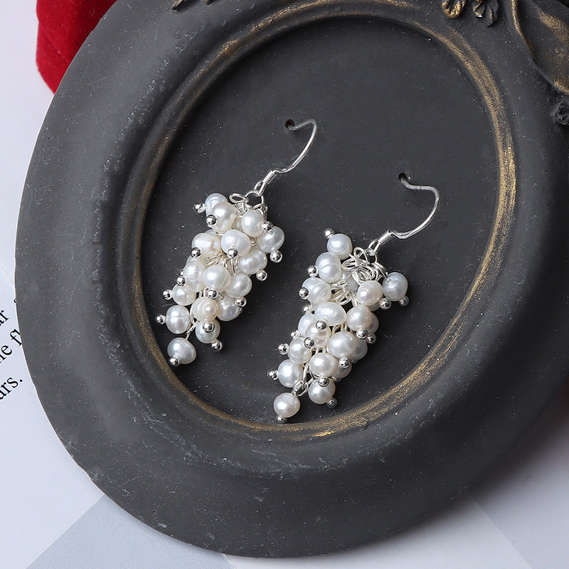 S925 Silver Genuine Freshwater Baroque Pearl Grape Earrings