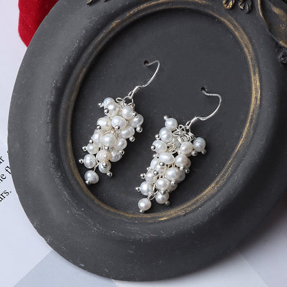 S925 Silver Genuine Freshwater Baroque Pearl Grape Earrings