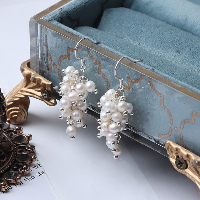 S925 Silver Genuine Freshwater Baroque Pearl Grape Earrings