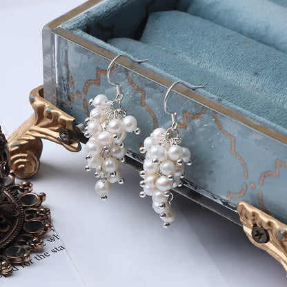 S925 Silver Genuine Freshwater Baroque Pearl Grape Earrings
