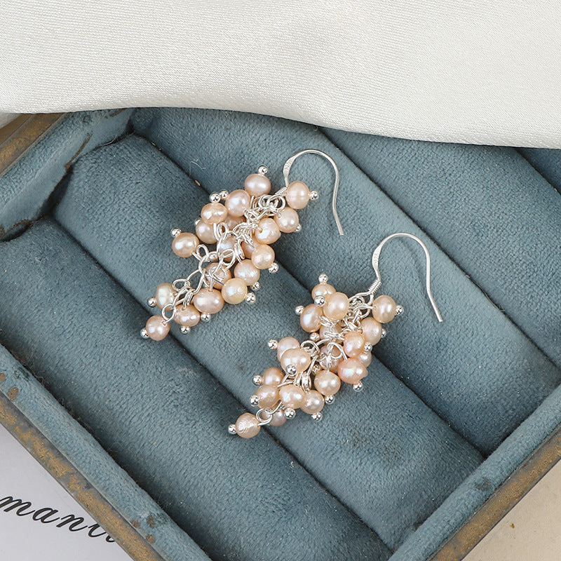 S925 Silver Genuine Freshwater Baroque Pearl Grape Earrings