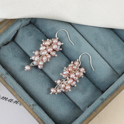 S925 Silver Genuine Freshwater Baroque Pearl Grape Earrings