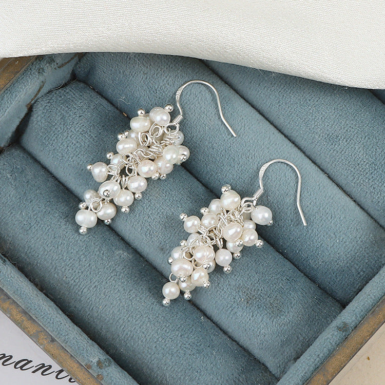 S925 Silver Genuine Freshwater Baroque Pearl Grape Earrings
