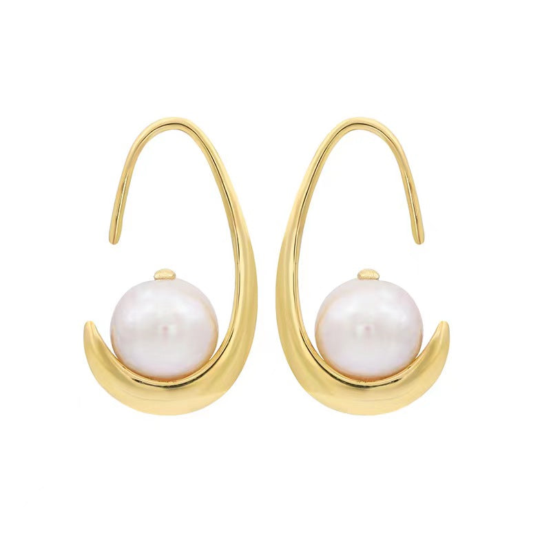 S925 Silver Genuine Freshwater Pearl Cradle Earrings