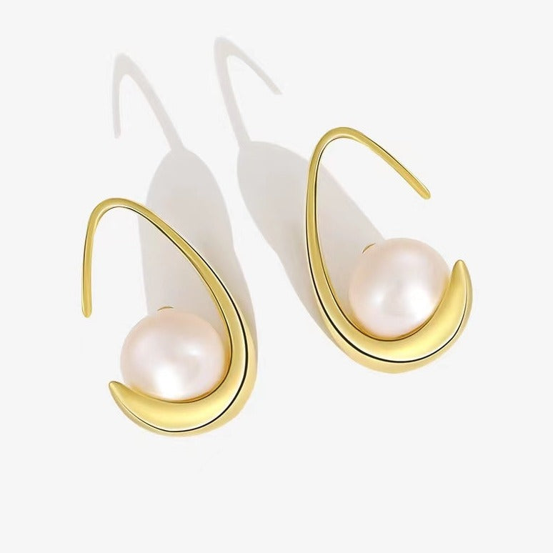 S925 Silver Genuine Freshwater Pearl Cradle Earrings