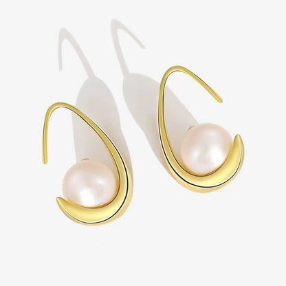 S925 Silver Genuine Freshwater Pearl Cradle Earrings