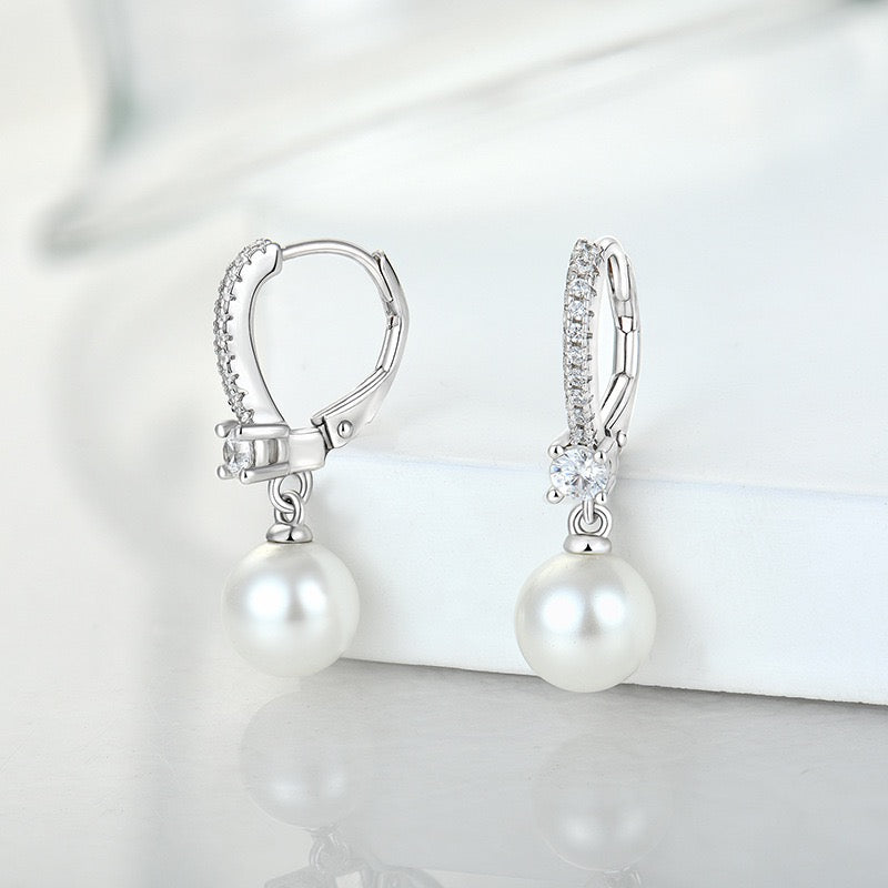 S925 Silver Genuine Freshwater Pearl Diamond Wisper Earrings