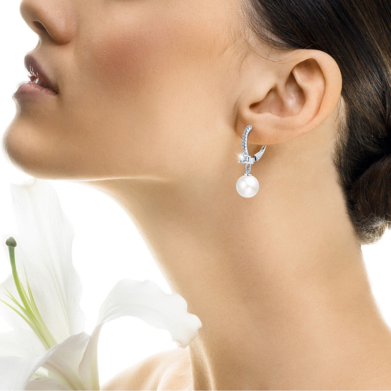 S925 Silver Genuine Freshwater Pearl Diamond Wisper Earrings