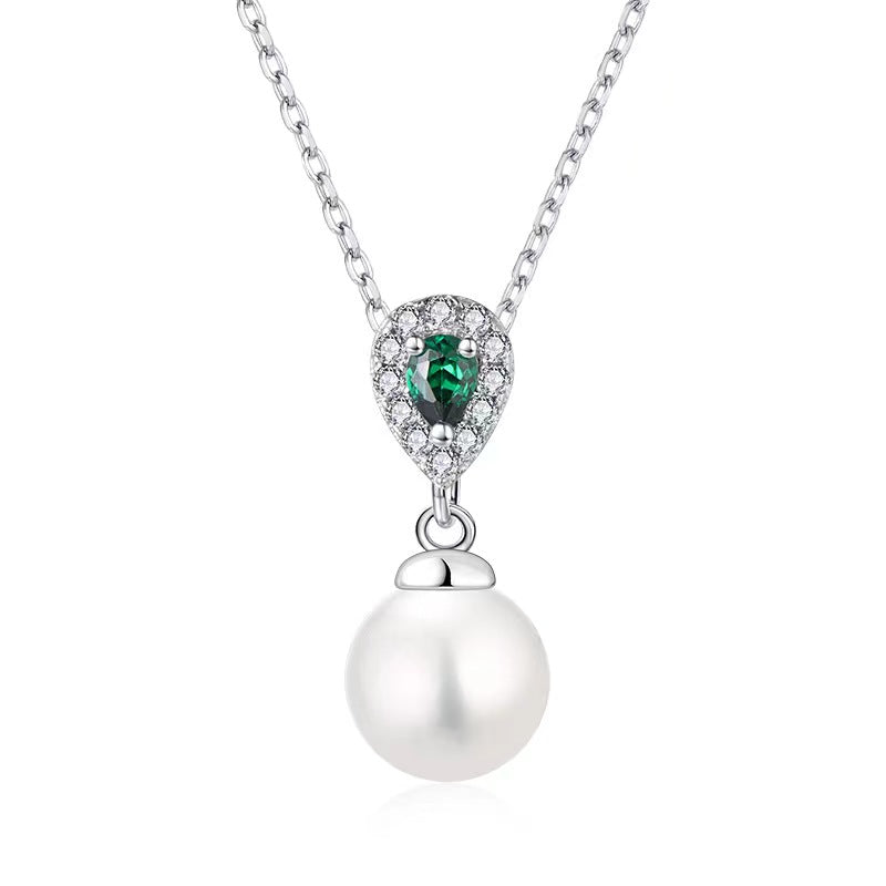 S925 Silver Genuine Freshwater Pearl Emerald Tear Necklace