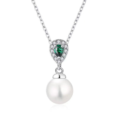 S925 Silver Genuine Freshwater Pearl Emerald Tear Necklace
