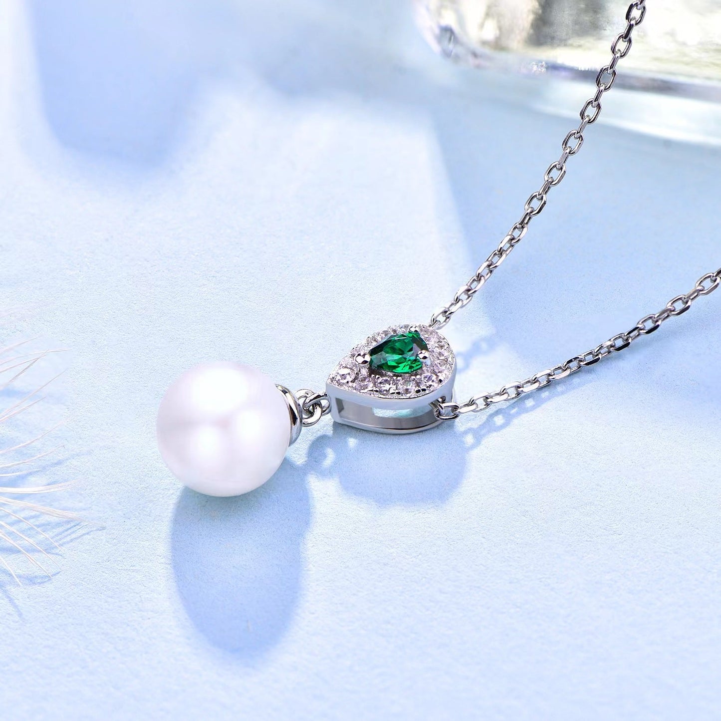 S925 Silver Genuine Freshwater Pearl Emerald Tear Necklace