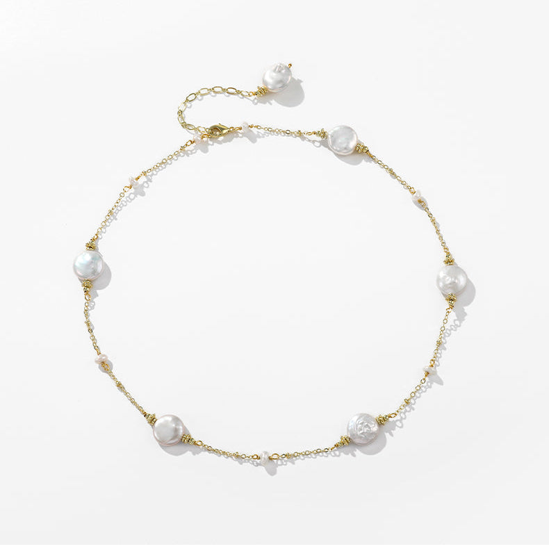S925 Silver Genuine Freshwater Pearl Happy Dew Necklace - Side Angle View - Elegant Pearl Jewelry by Kikyo Pearl London