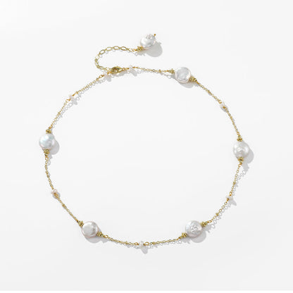 S925 Silver Genuine Freshwater Pearl Happy Dew Necklace - Side Angle View - Elegant Pearl Jewelry by Kikyo Pearl London