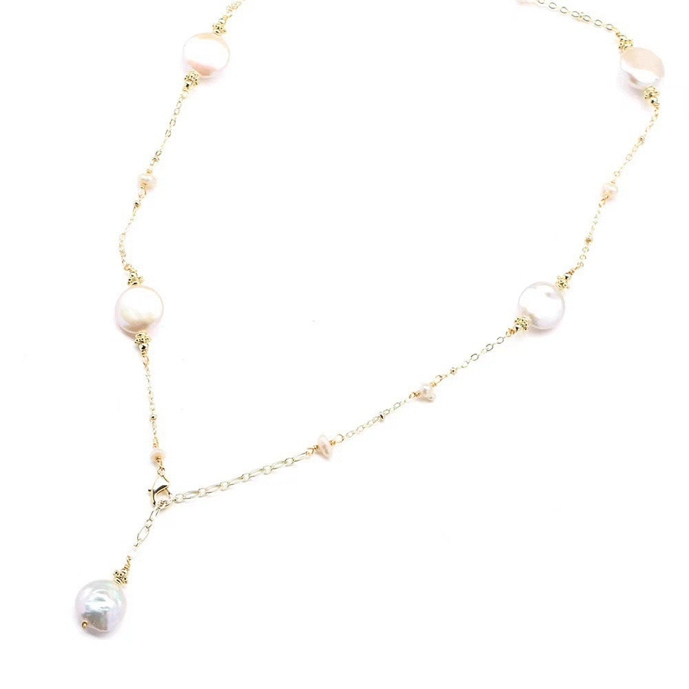 S925 Silver Genuine Freshwater Pearl Happy Dew Necklace - Lifestyle/Scale View - Elegant Pearl Jewelry by Kikyo Pearl London