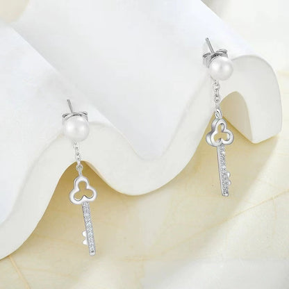 S925 Silver Genuine Freshwater Pearl Key of Love Earrings