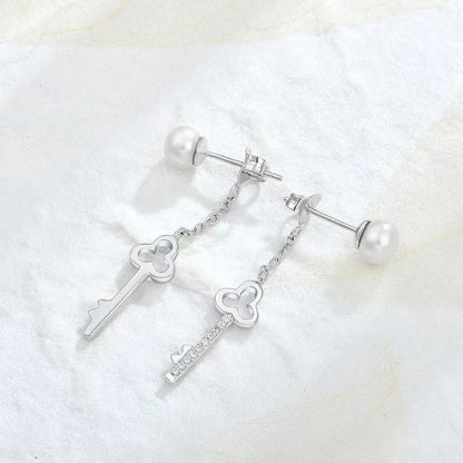 S925 Silver Genuine Freshwater Pearl Key of Love Earrings