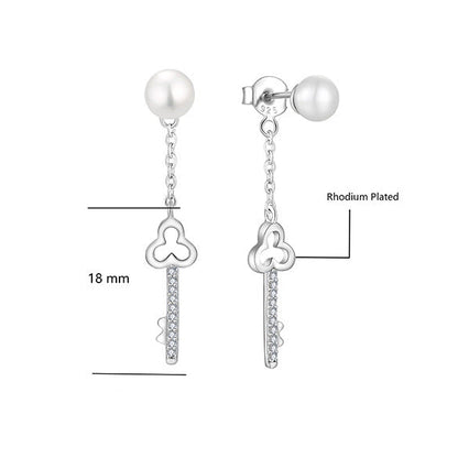 S925 Silver Genuine Freshwater Pearl Key of Love Earrings