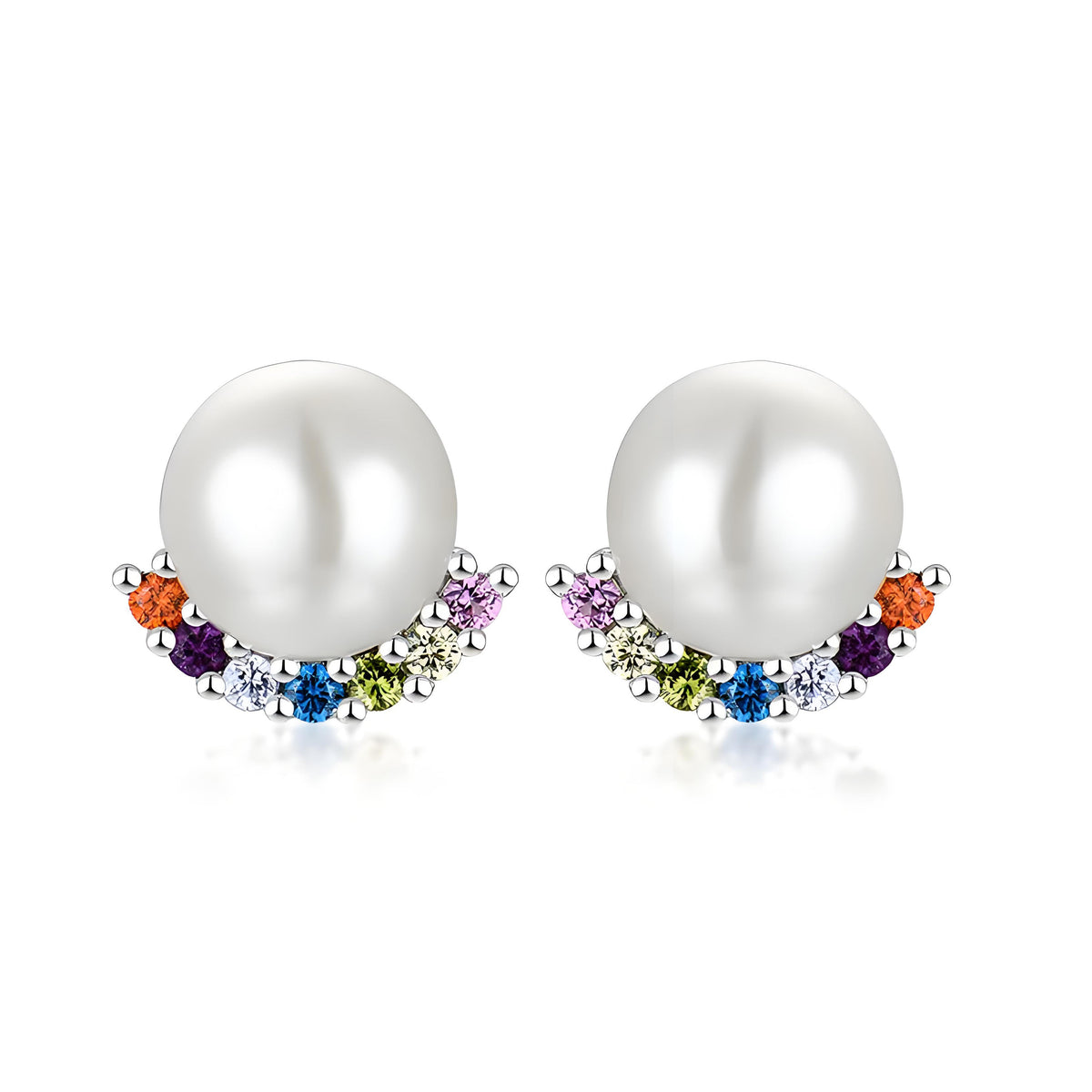 S925 Silver Genuine Freshwater Pearl Rainbow Bridge Earrings