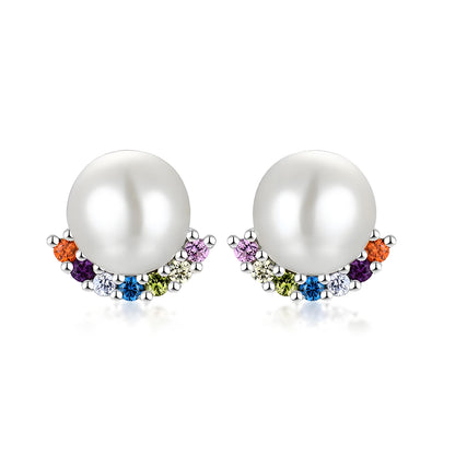 S925 Silver Genuine Freshwater Pearl Rainbow Bridge Earrings
