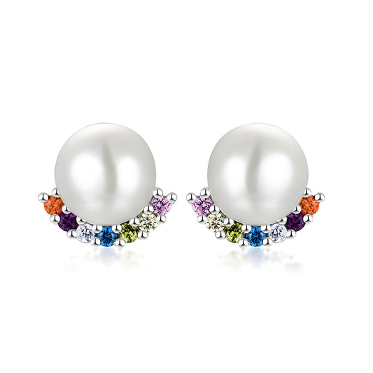 S925 Silver Genuine Freshwater Pearl Rainbow Bridge Earrings