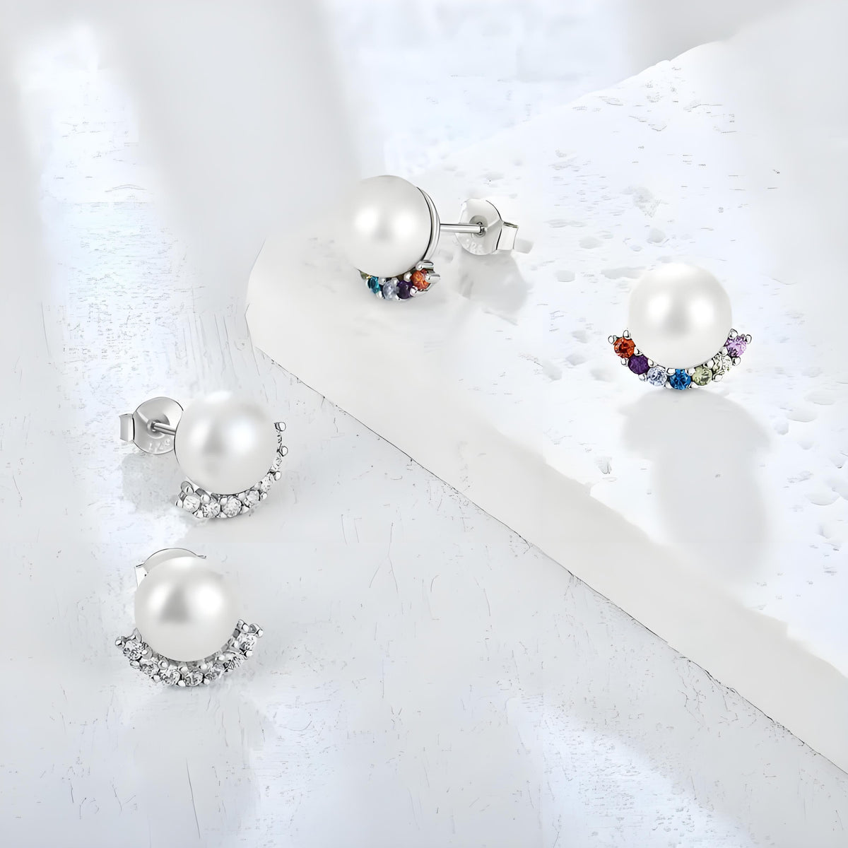 S925 Silver Genuine Freshwater Pearl Rainbow Bridge Earrings
