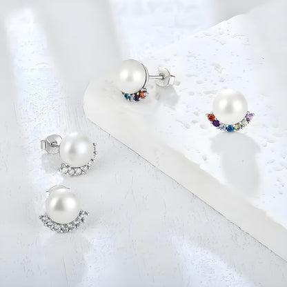 S925 Silver Genuine Freshwater Pearl Rainbow Bridge Earrings