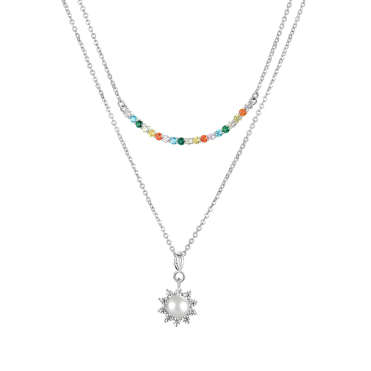 S925 Silver Genuine Freshwater Pearl Rainbow Bridge Necklace