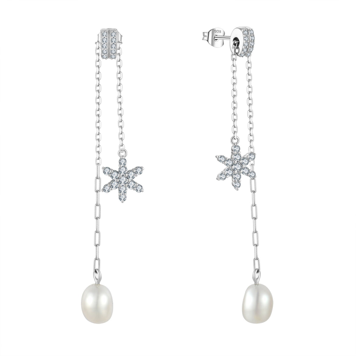 S925 Silver Genuine Freshwater Pearl Star Wish Earrings