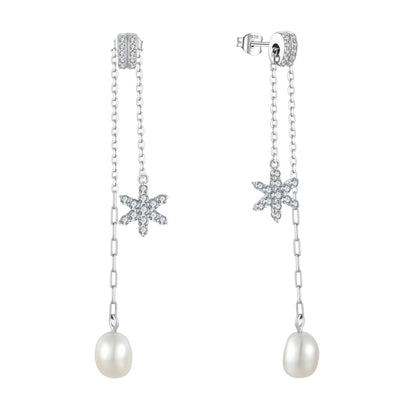 S925 Silver Genuine Freshwater Pearl Star Wish Earrings