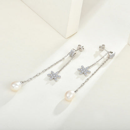 S925 Silver Genuine Freshwater Pearl Star Wish Earrings