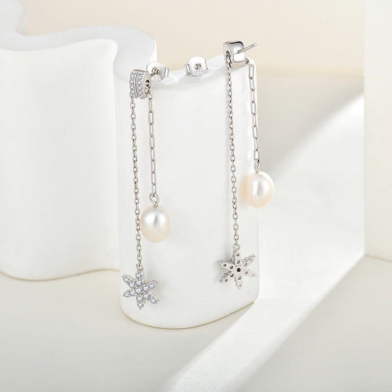 S925 Silver Genuine Freshwater Pearl Star Wish Earrings