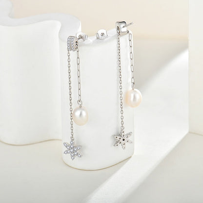 S925 Silver Genuine Freshwater Pearl Star Wish Earrings