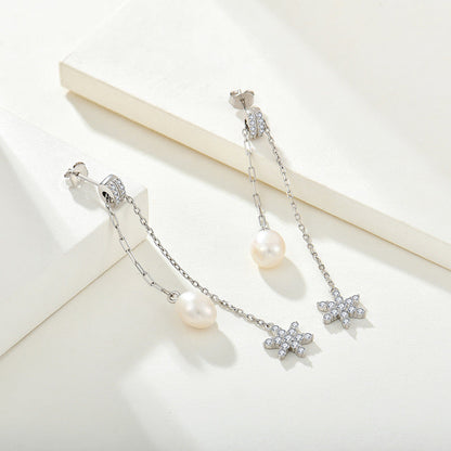 S925 Silver Genuine Freshwater Pearl Star Wish Earrings
