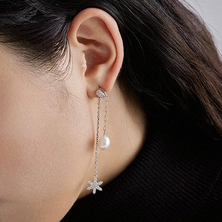 S925 Silver Genuine Freshwater Pearl Star Wish Earrings