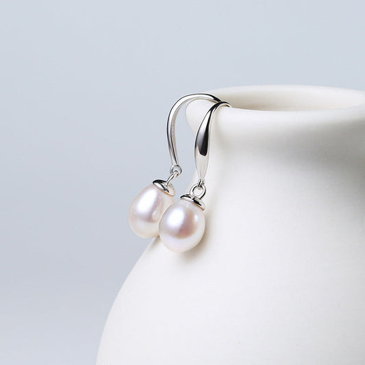 S925 Silver Genuine Freshwater Pearl Venus Earrings - Side Angle View - Elegant Pearl Jewelry by Kikyo Pearl