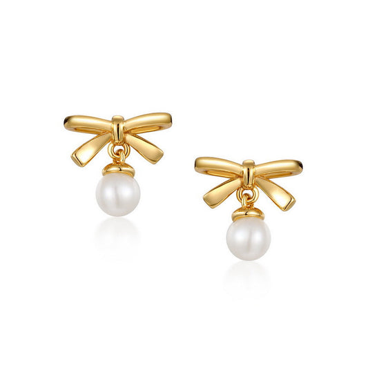 S925 Silver Genuine Natural Freshwater Pearl Lovely Bow Earrings