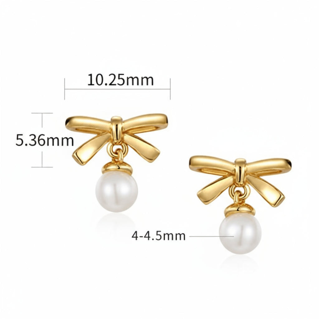 S925 Silver Genuine Natural Freshwater Pearl Lovely Bow Earrings
