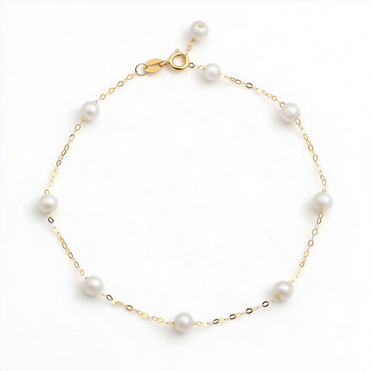 Solid 18K Gold Genuine Freshwater Gypsophila Bracelet
