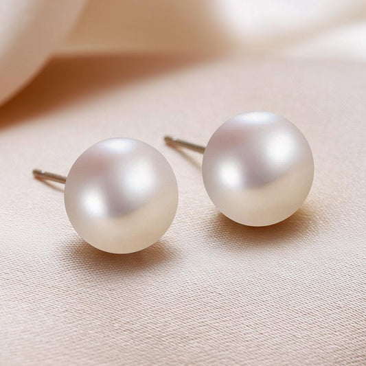 S925 Silver 4-10mm White Freshwater Button Pearl Stud Earrings