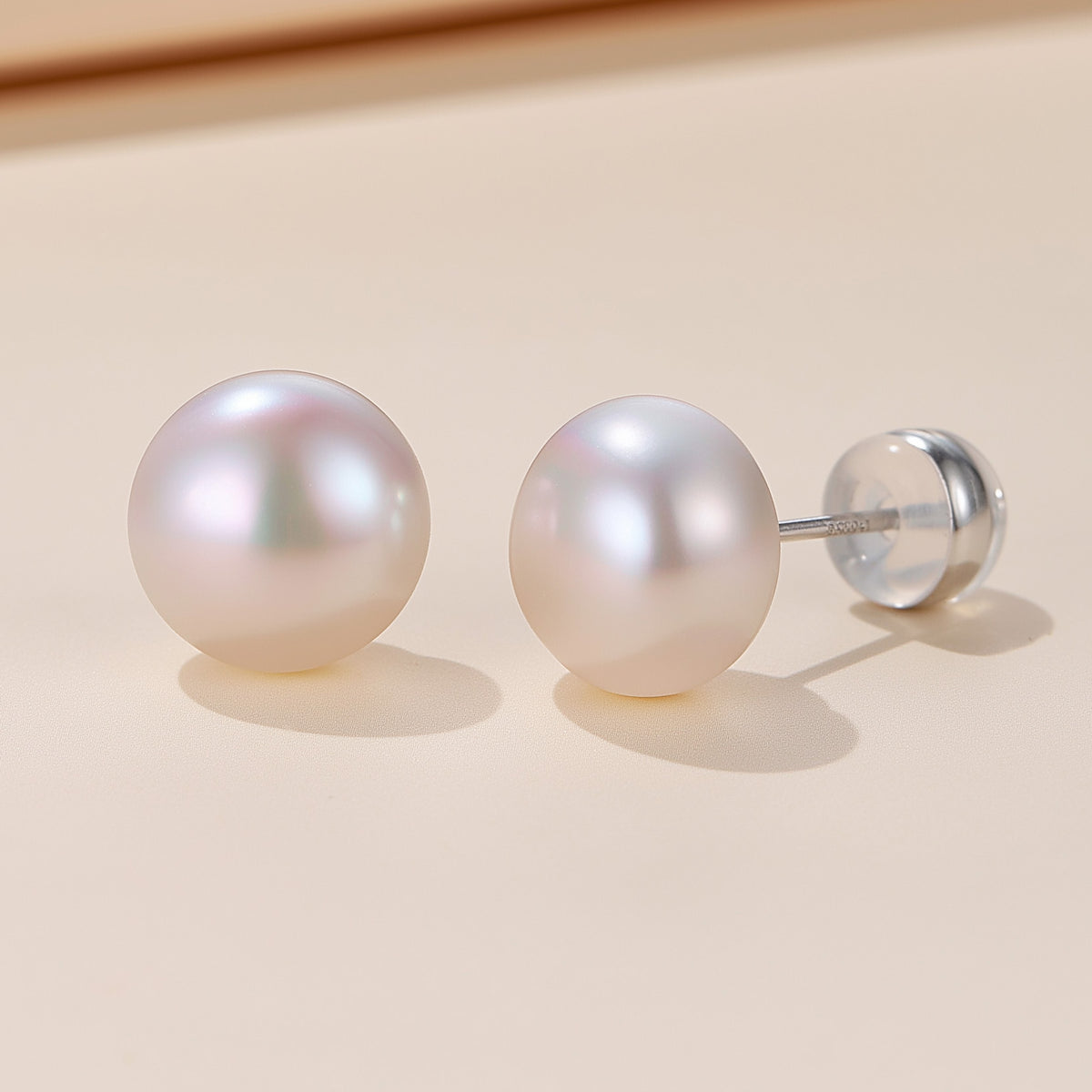 S925 Silver 4-10mm White Freshwater Button Pearl Stud Earrings