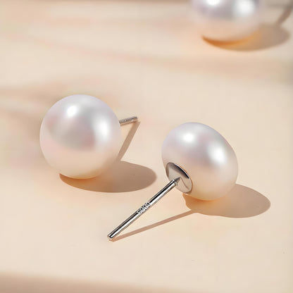 S925 Silver 4-10mm White Freshwater Button Pearl Stud Earrings