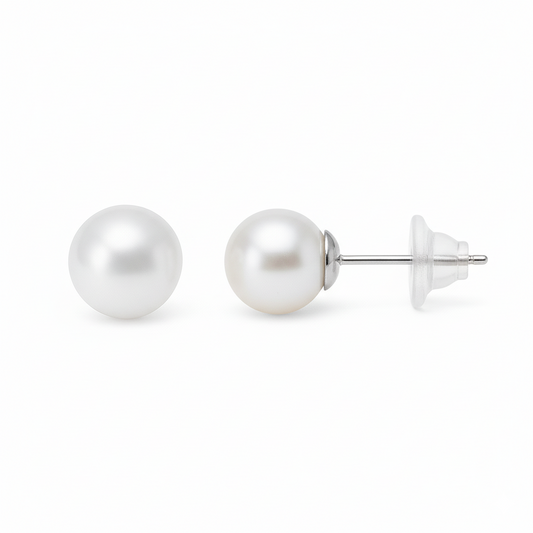 5-10mm White Akoya Round Pearl Stud Earrings