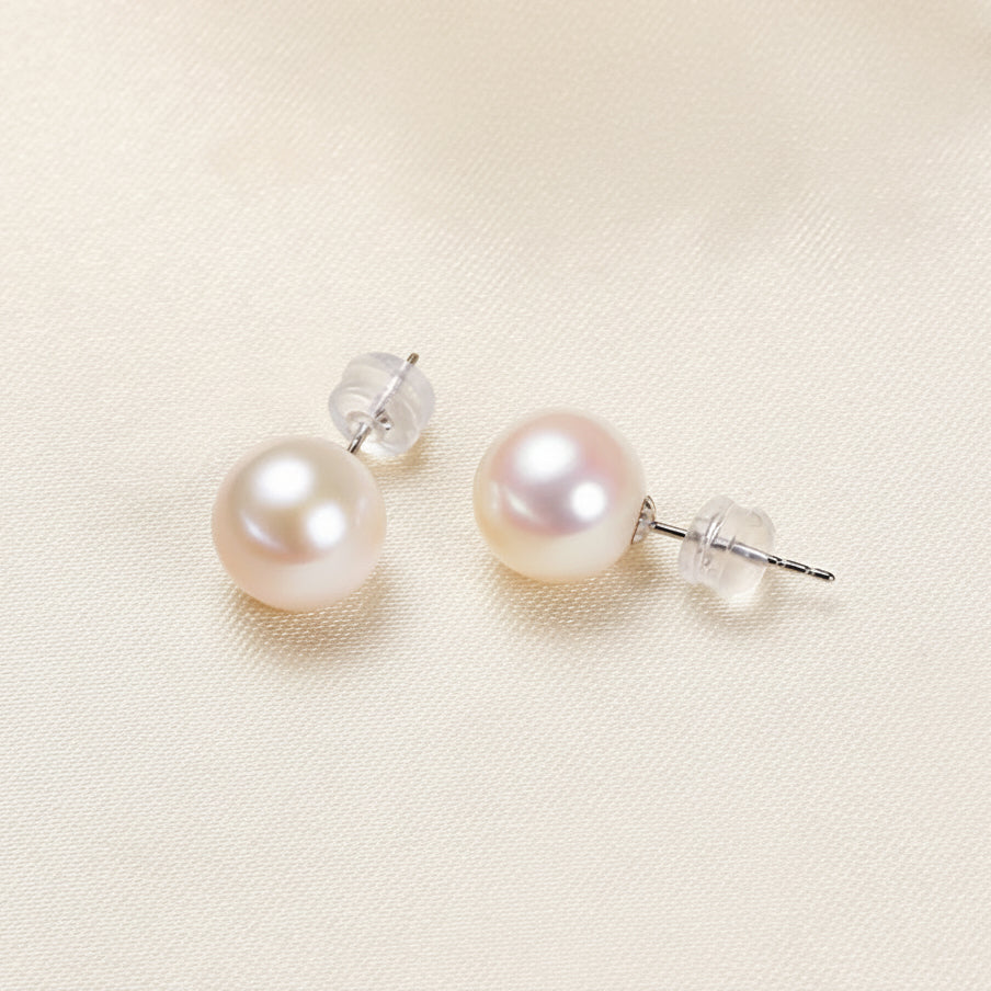 5-10mm White Akoya Round Pearl Stud Earrings