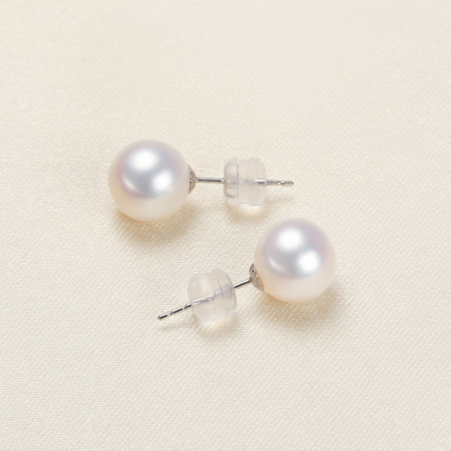 5-10mm White Akoya Round Pearl Stud Earrings