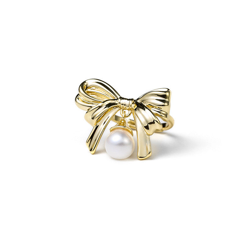Bague nœud papillon en véritable perle d'eau douce