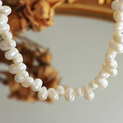 Genuine Freshwater Pearl Titanium Steel Rice Necklace