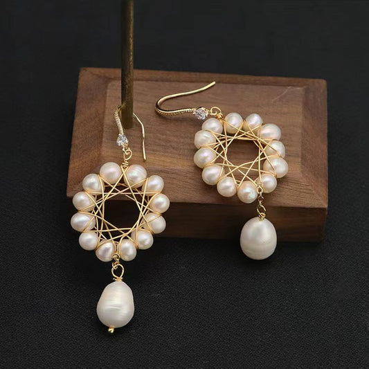 Boucles d'oreilles tournesol en perles baroques d'eau douce véritables (édition limitée)