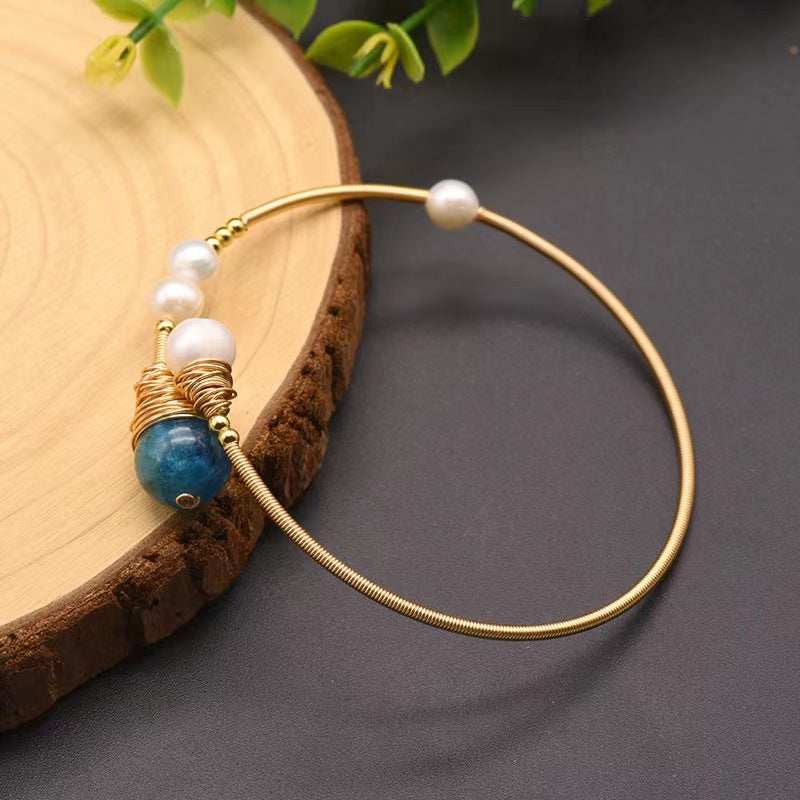 Bracelet en perles d'eau douce véritables et aigue-marines (édition limitée)