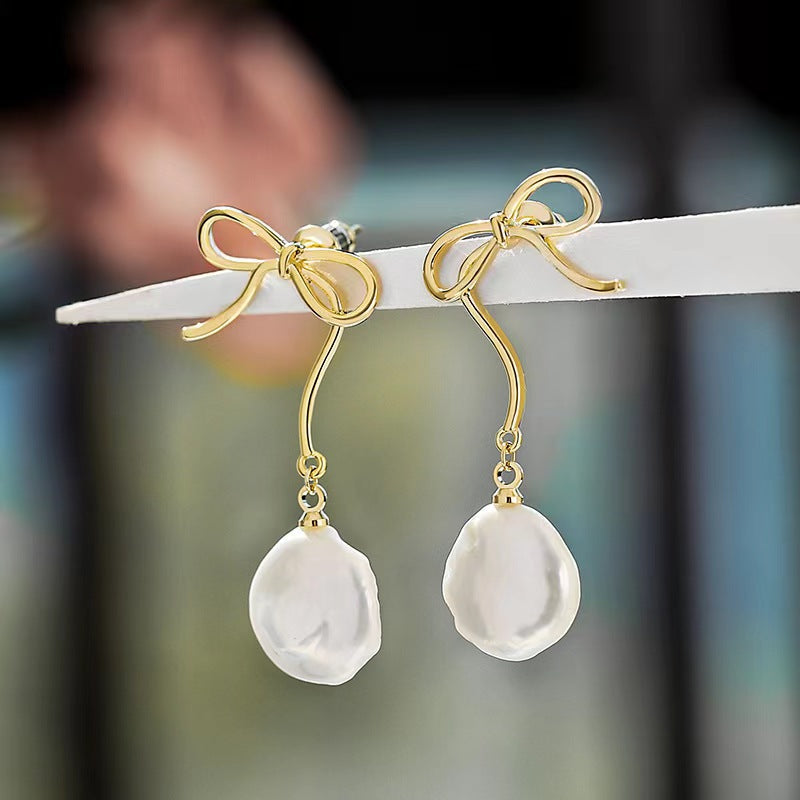 Genuine Freshwater Pearl Dancing Bowtie Earrings
