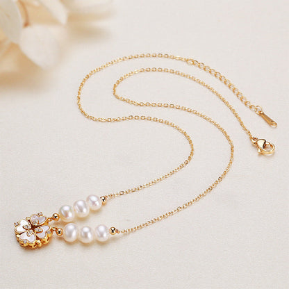 Brass Plated with 18K Gold Genuine Freshwater Pearl Lucky Heart Necklace